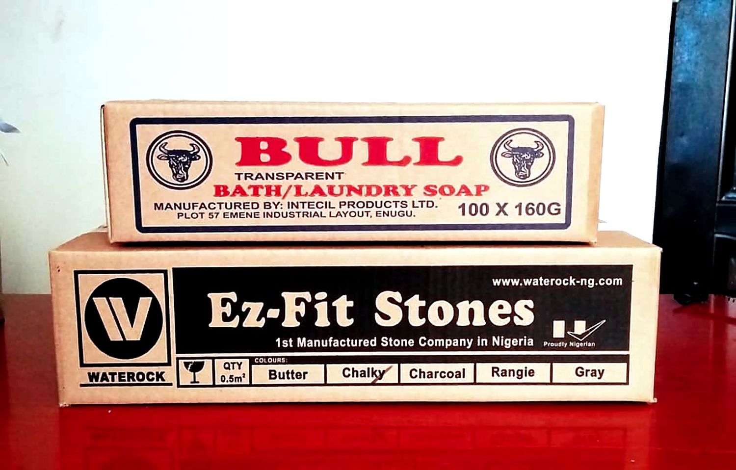 Printed cartons produced for Ez-Fit Stones and Bull soap